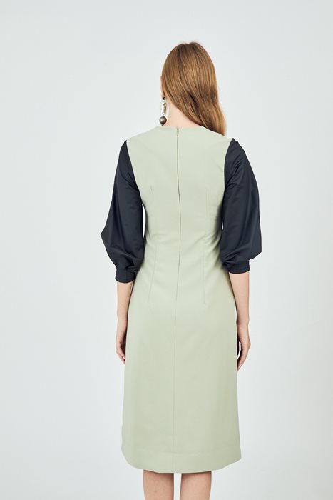 שמלת שרוולי עור בז