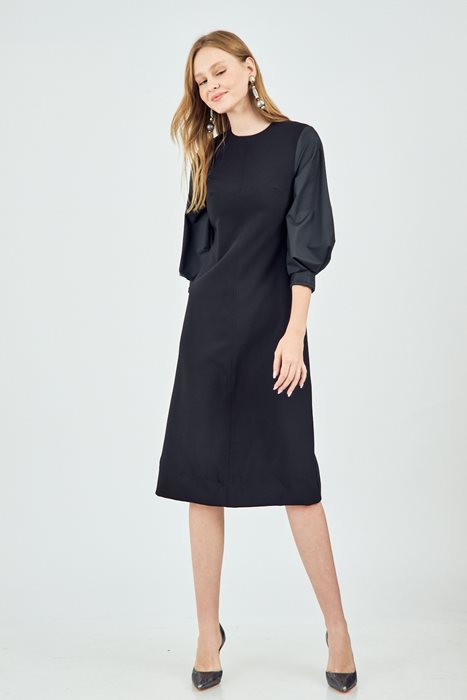 שמלת שרוולי עור שחור