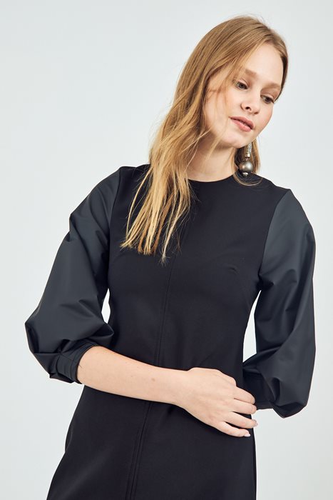 שמלת שרוולי עור שחור