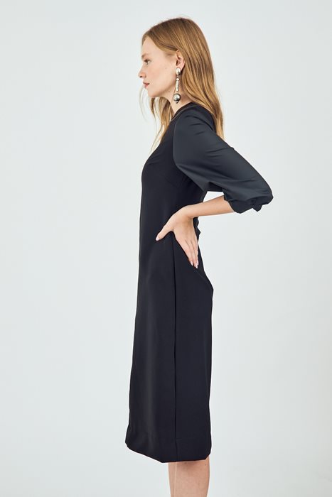 שמלת שרוולי עור שחור