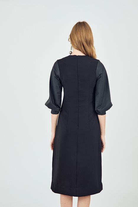 שמלת שרוולי עור שחור