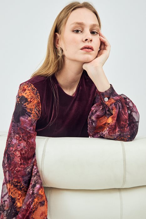 שמלת קטיפה אורגנזה בורדו