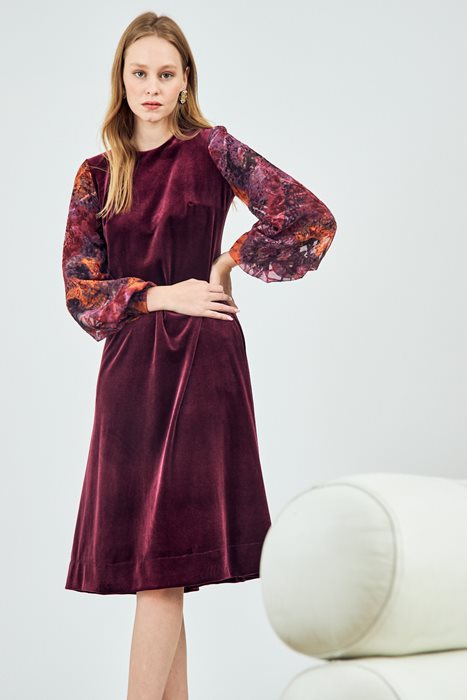 שמלת קטיפה אורגנזה בורדו