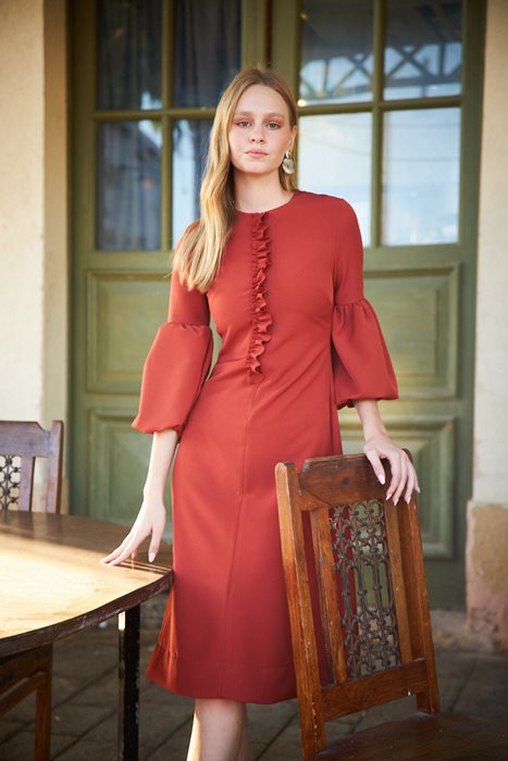 שמלת שרוולי בלון כתום חמרה