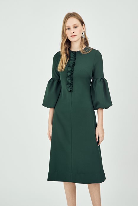 שמלת שרוולי בלון ירוק בקבוק