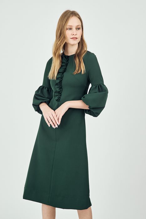 שמלת שרוולי בלון ירוק בקבוק