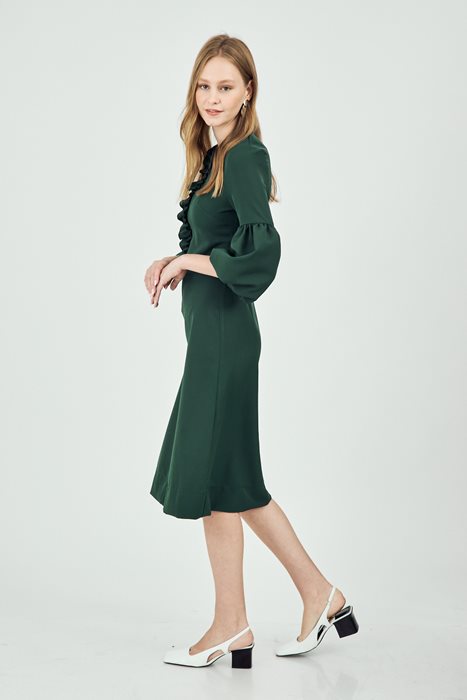 שמלת שרוולי בלון ירוק בקבוק