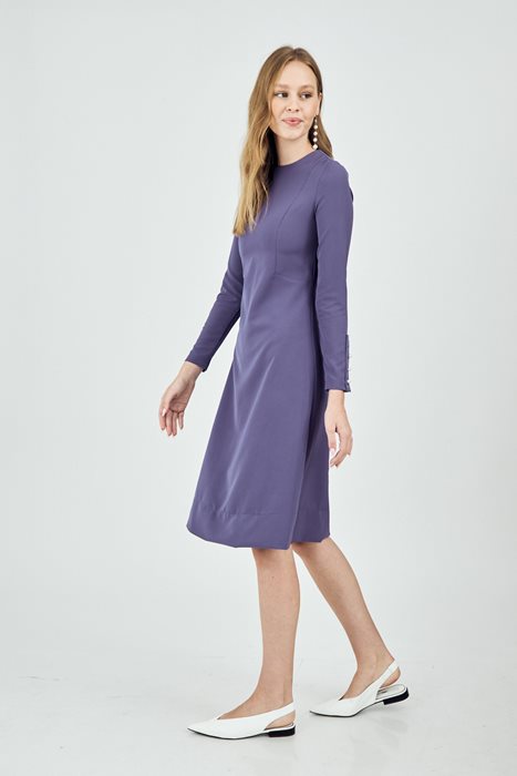 שמלת כפתורים בשרוול כחול-סגלסגל