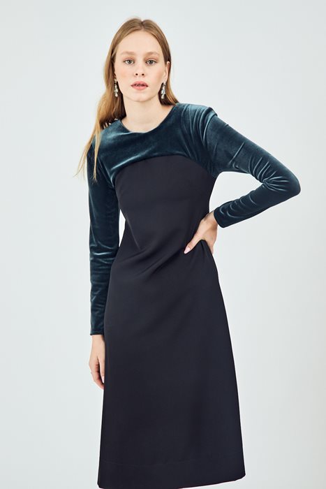 שמלת חצי קטיפה שחור ירוק