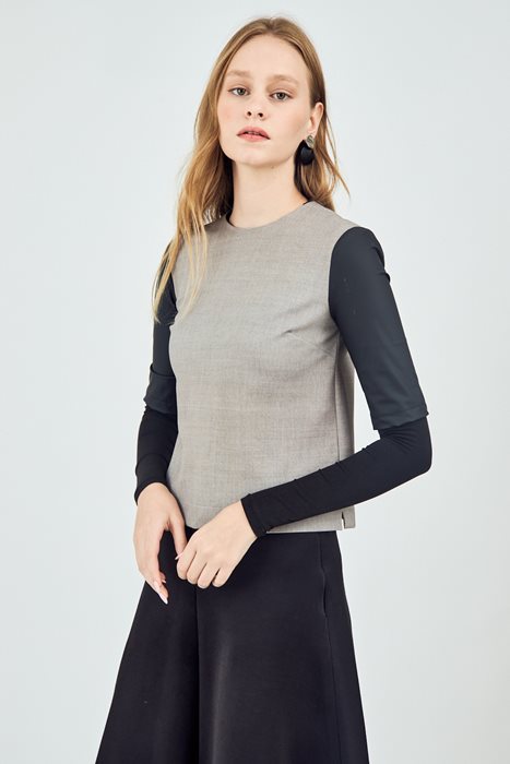 חולצת שרוולי עור בז'