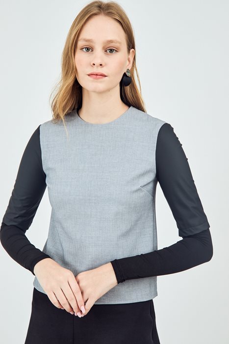 חולצת שרוולי עור אפור בהיר