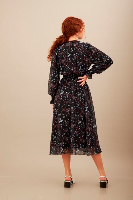 שמלת שיפון כיווצים שחור פרחים