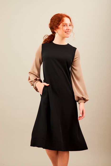 שמלת אורגנזה בשרוול חום-זהב