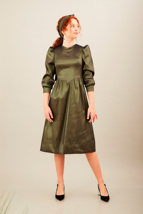 שמלת טפט זהב ירוק זית