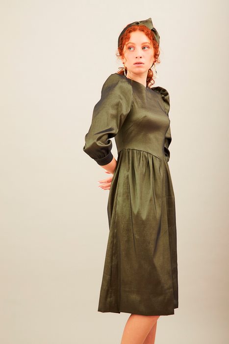 שמלת טפט זהב ירוק זית