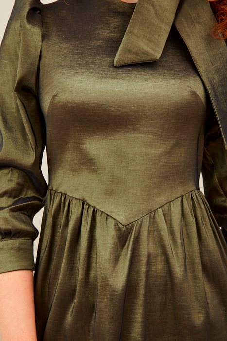 שמלת טפט זהב ירוק זית