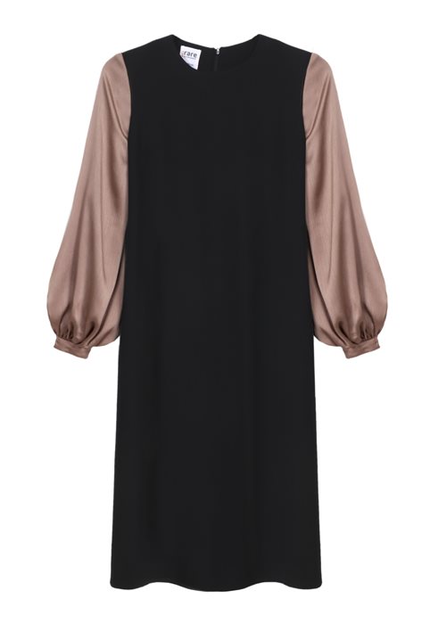 שמלת אורגנזה בשרוול חום-זהב