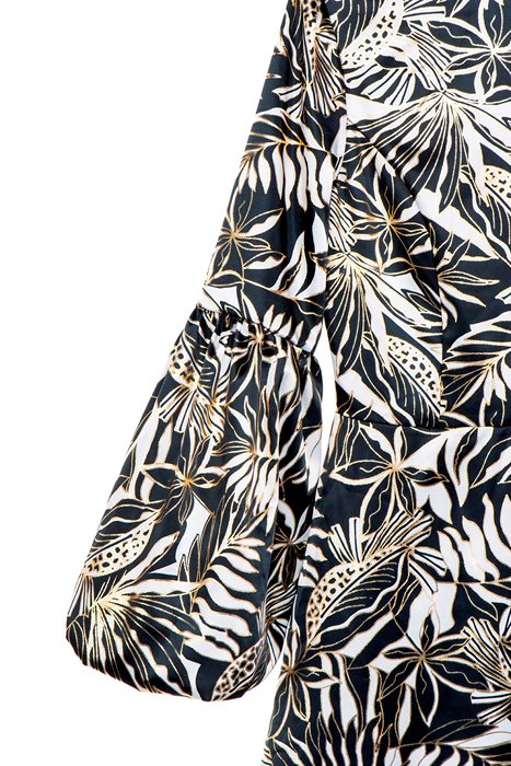 שמלת שרוולי בלון מודפס שחור זהב