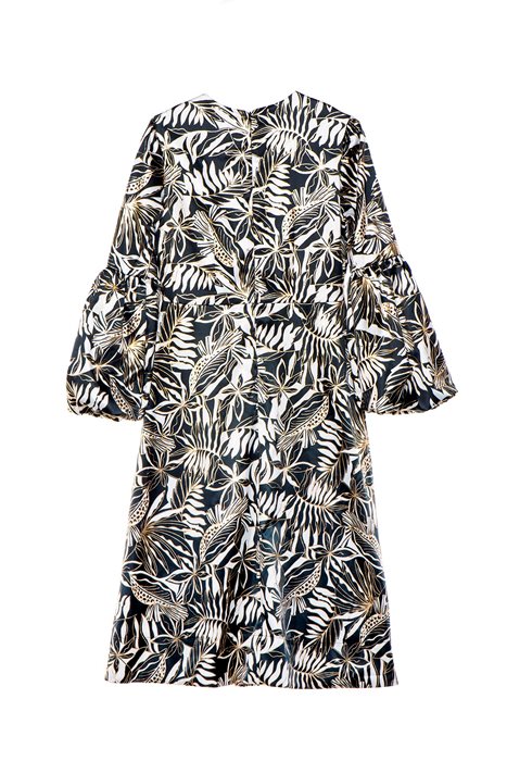 שמלת שרוולי בלון מודפס שחור זהב