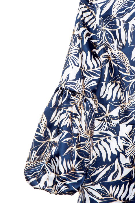 שמלת שרוולי בלון מודפס כחולזהב