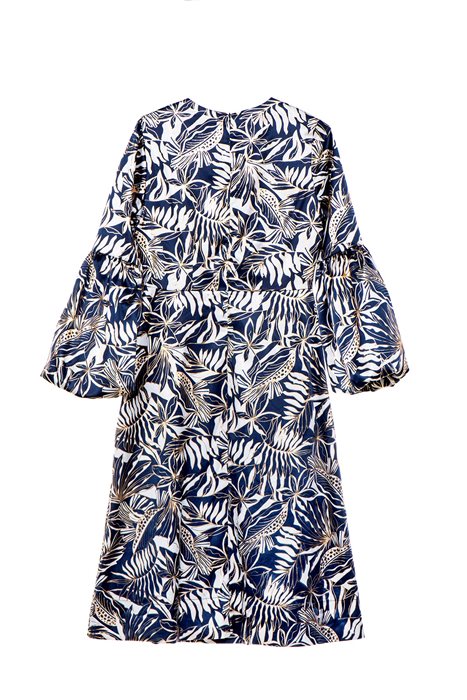 שמלת שרוולי בלון מודפס כחולזהב