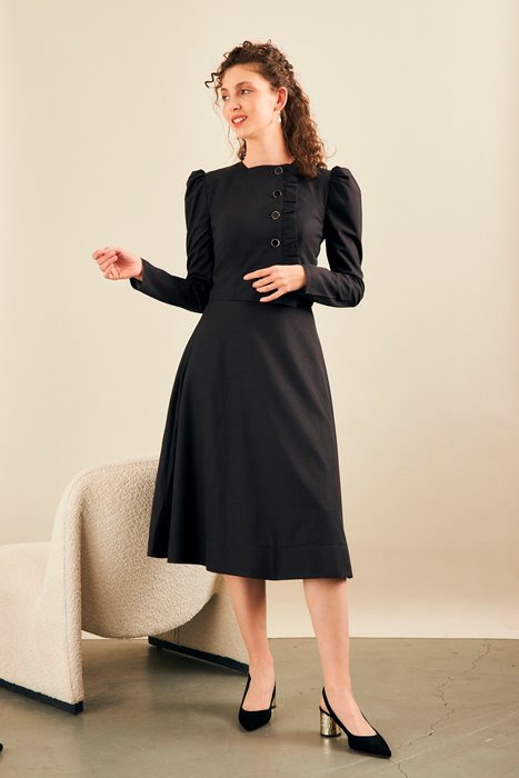 סט חצאית וחולצה ג'אקרד שחור