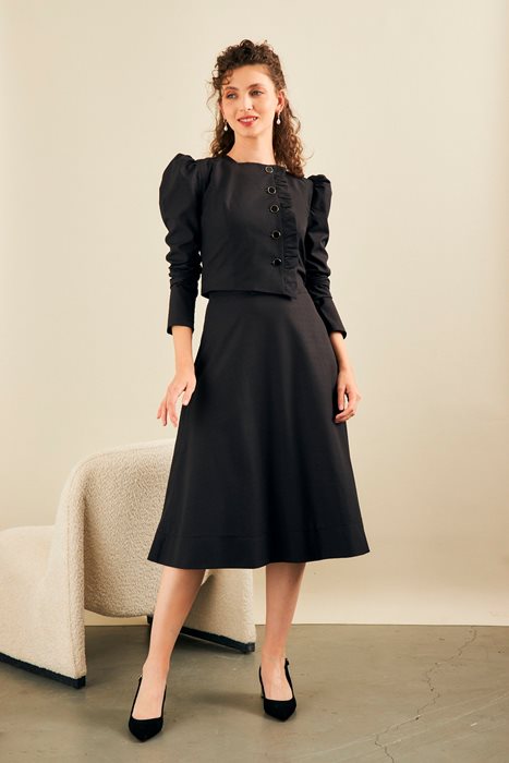 סט חצאית וחולצה ג'אקרד שחור