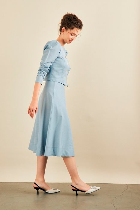 סט חצאית וחולצה ג'אקרד אפור תכלכל