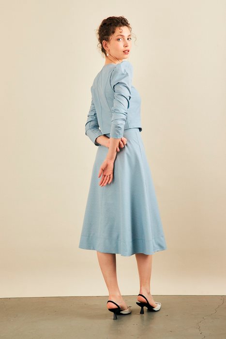 סט חצאית וחולצה ג'אקרד אפור תכלכל