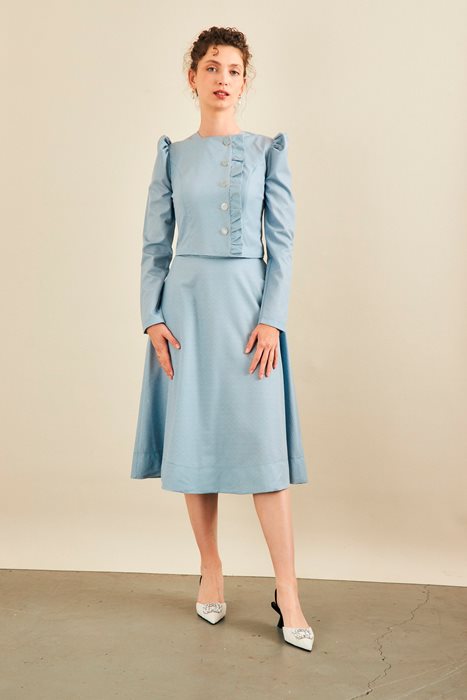 סט חצאית וחולצה ג'אקרד אפור תכלכל