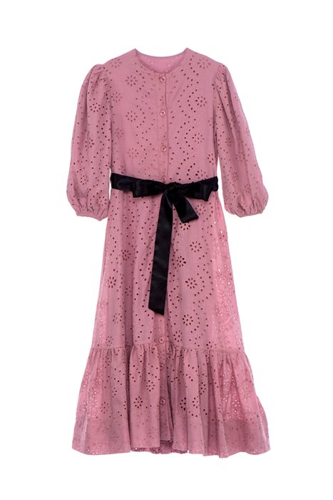 שמלת כותנה תחרה וחגורה סגול