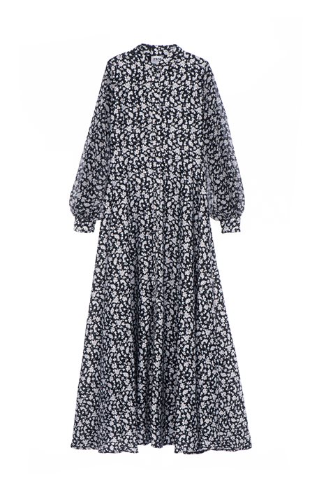 שמלה משולבת שיפון שחור פרחים