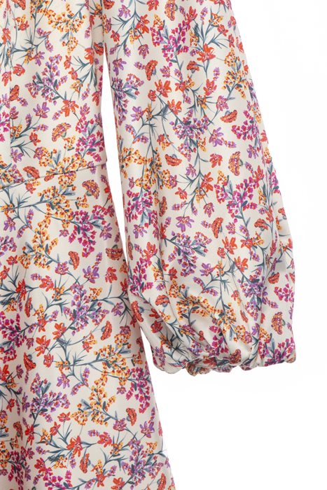 שמלת פעמון מודפסת בז' פרחים צבעוניים