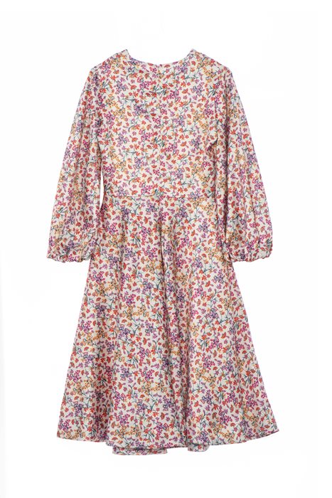 שמלת פעמון מודפסת בז' פרחים צבעוניים