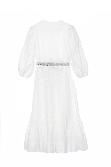 שמלת כותנה תחרה וחגורה לבן