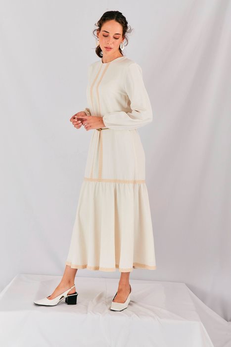 שמלת קומות קרם ופסים בז'