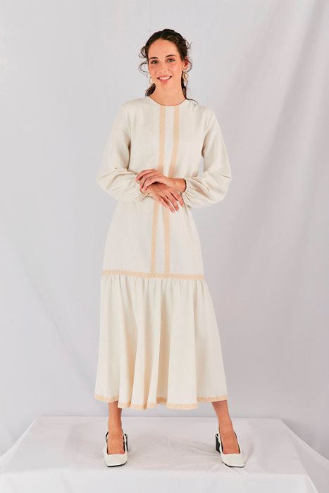 שמלת קומות קרם ופסים בז'