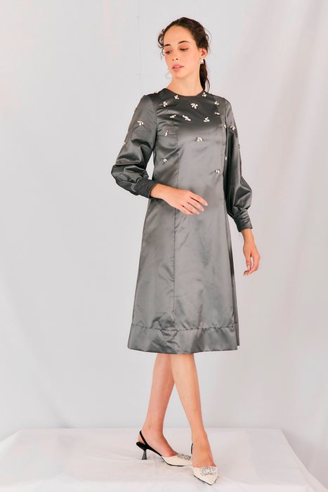 שמלת טאפט ואבנים כסוף כהה