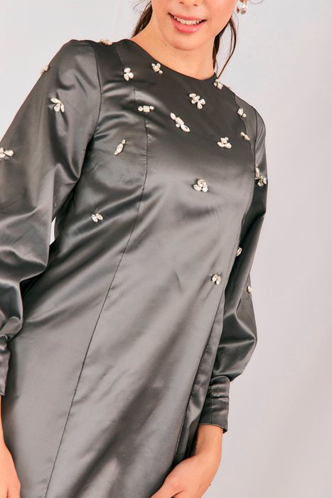 שמלת טאפט ואבנים כסוף כהה