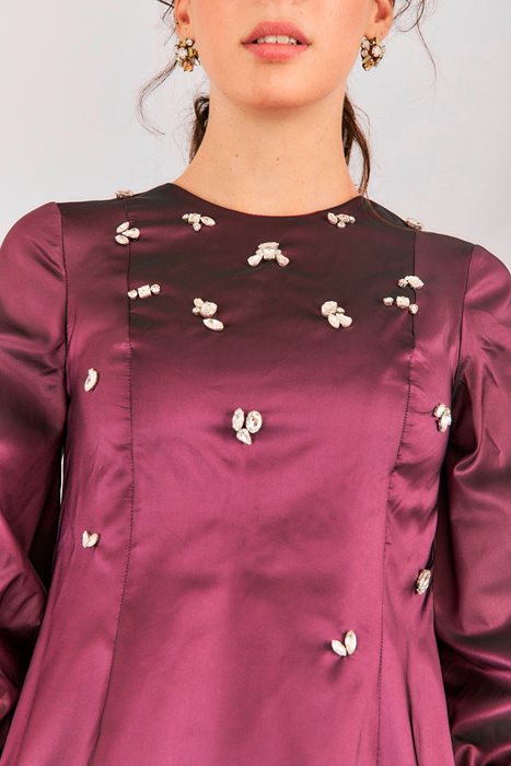 שמלת טאפט ואבנים סגול ארגמן