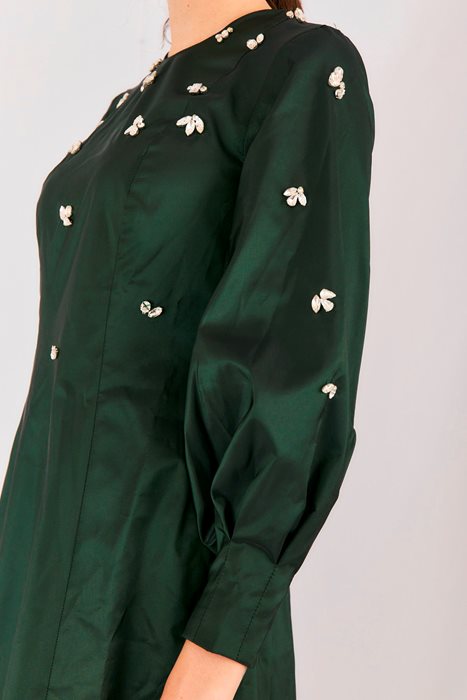 שמלת טאפט ואבנים ירוק בקבוק