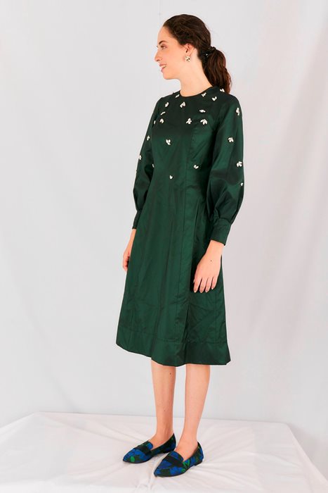 שמלת טאפט ואבנים ירוק בקבוק