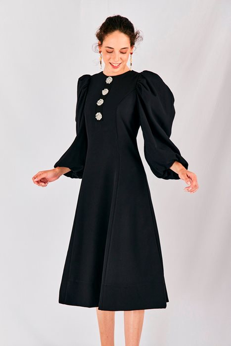 שמלת שרוולים תפוחים ויהלומים שחור