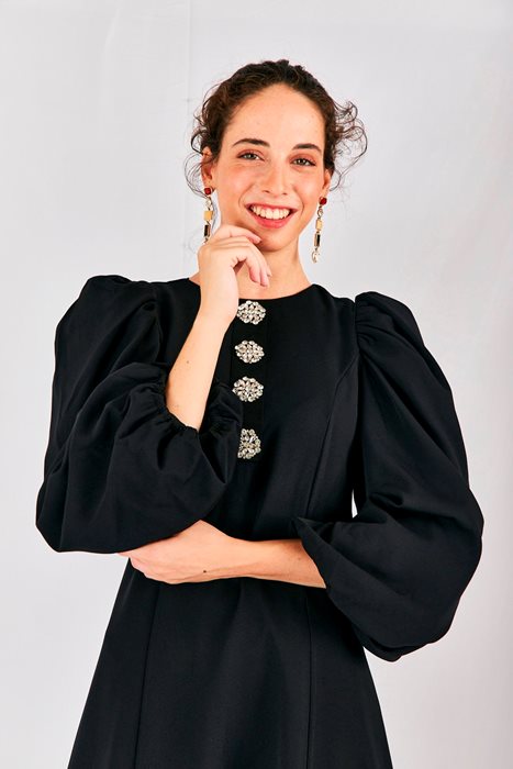 שמלת שרוולים תפוחים ויהלומים שחור