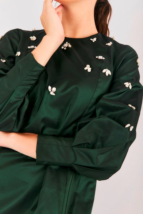 שמלת טאפט ואבנים ירוק כהה