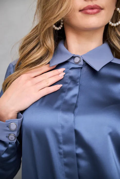 סט חולצה סאטן וחצאית כחול