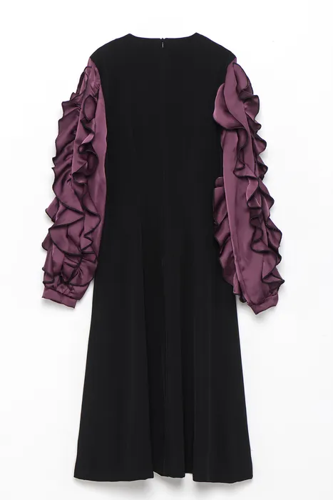 שמלת תלתלים בשרוול בורדו יין