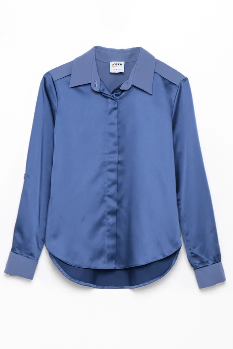 סט חולצה סאטן וחצאית כחול