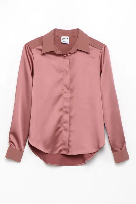 סט חולצה סאטן וחצאית ורוד