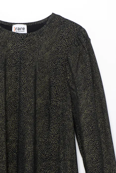 שמלת נצנץ שחור זהב מדוגם